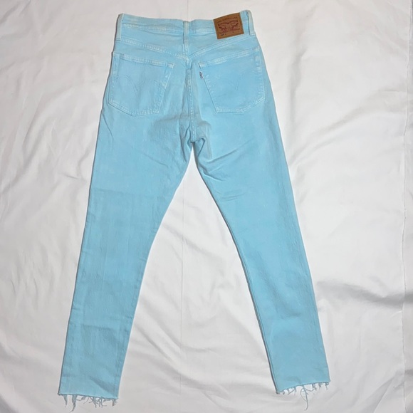 Genuine LEVIS Baby Blue High Rise Button Fly Jeans W 25 L 28. Unfinished Hem. - Picture 3 of 12